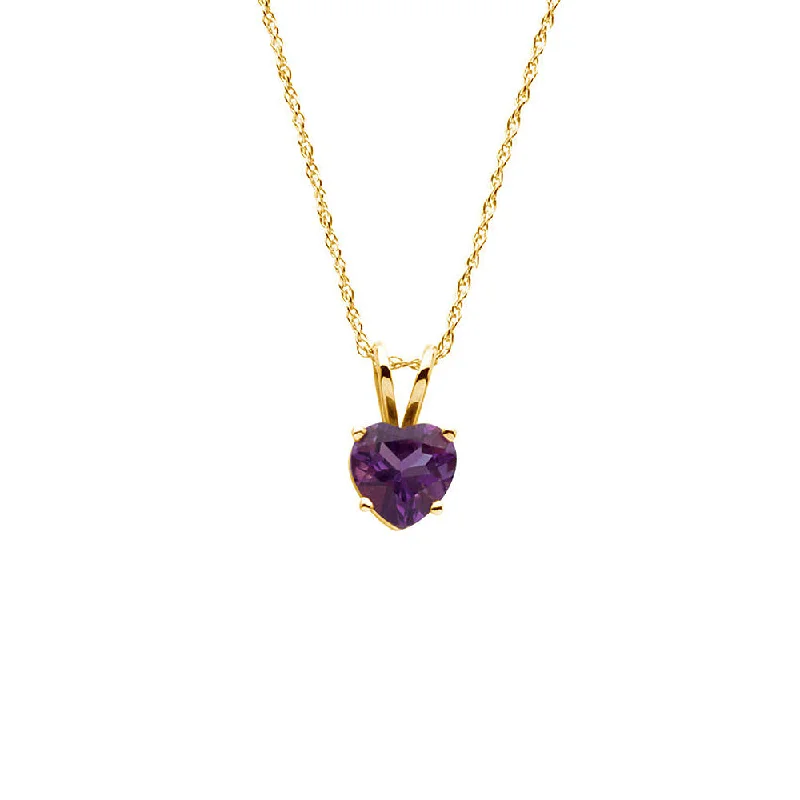 ladies-classic-rope-necklaces-6mm Amethyst Heart Rope Chain Necklace in 14k Yellow Gold, 18 Inch