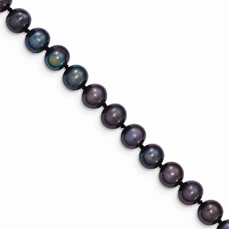 ladies-handmade-pearl-necklaces-6-7mm, Black FW Cultured Pearl & 14k Yellow Gold Clasp Necklace