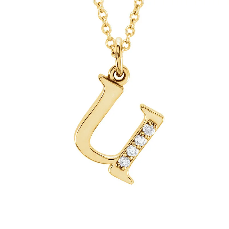 ladies-modern-pearl-necklaces-The Abbey 14k Yellow Diamond Lower Case Initial 'u' Necklace 16 Inch