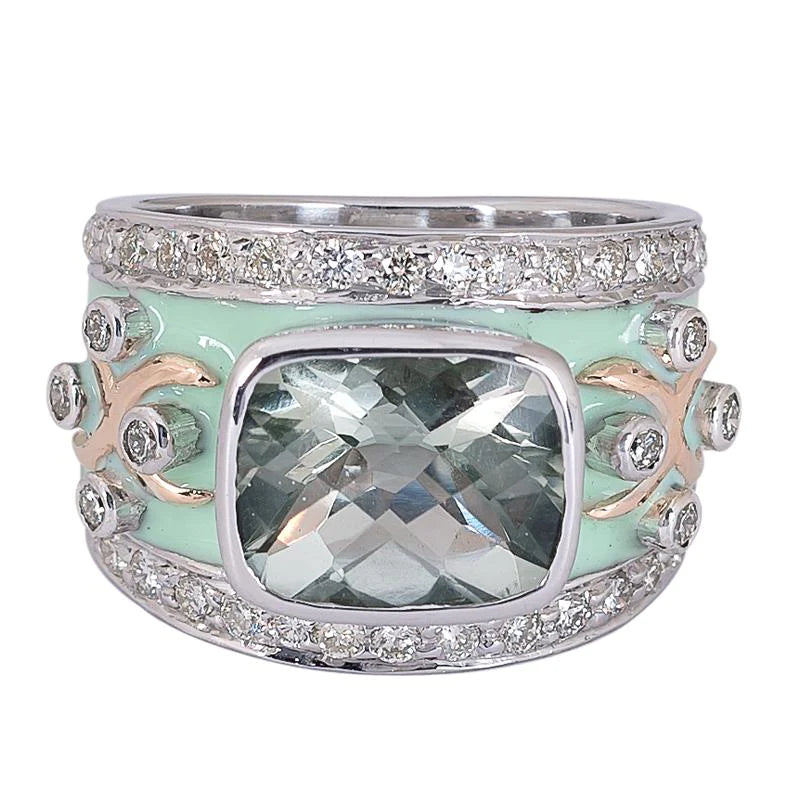 Ladies rings timeless brilliance -Repair - Ring- Green Quartz and Diamond (Enamel) (24MM)