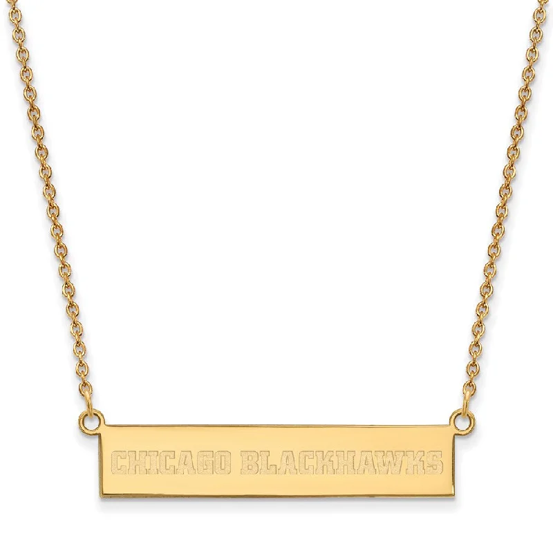 ladies-minimalist-diamond-necklaces-SS 14k Yellow Gold Plated NHL Chicago Blackhawks SM Bar Necklace, 18in