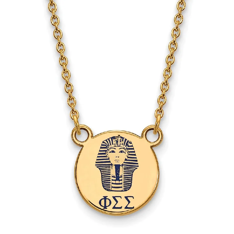 ladies-flower-cable-necklaces-14K Plated Silver Phi Sigma Sigma Small Blue Enamel Logo Necklace