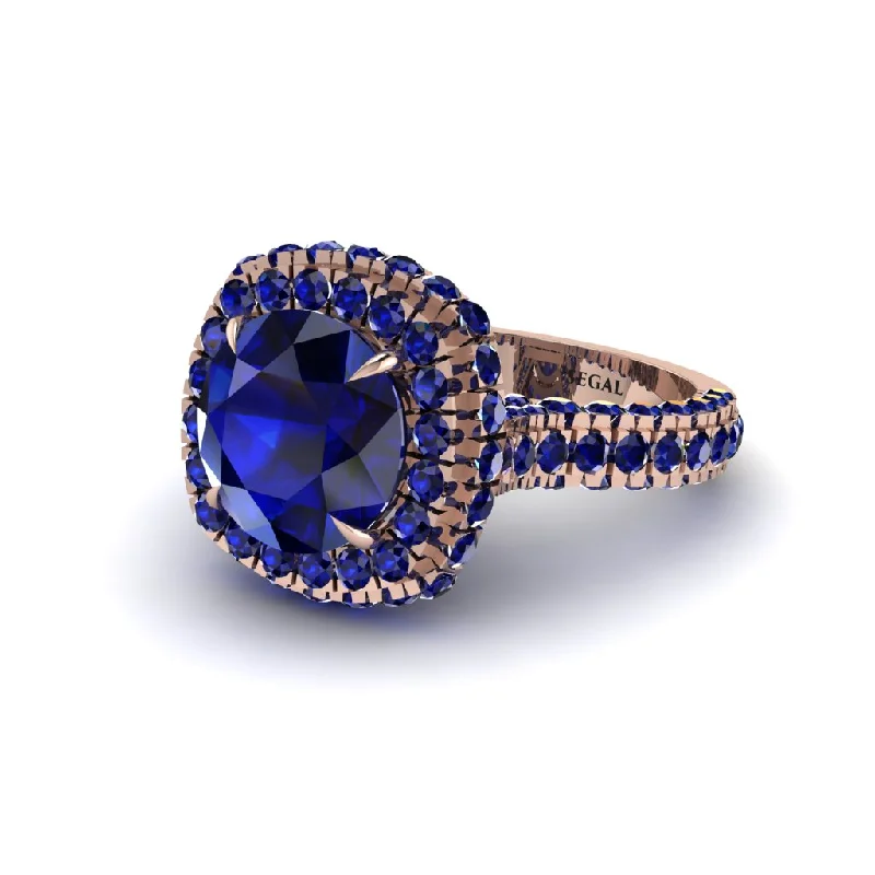 Ladies engagement rings for outing love -Sapphire Pave Double Halo Engagement Ring - Eve No. 74