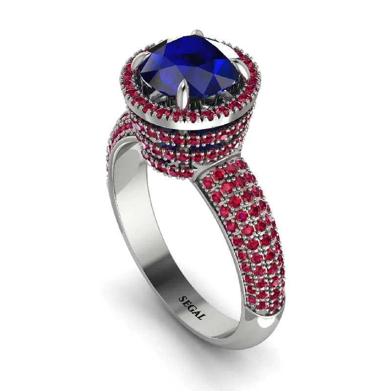 Ladies engagement rings with growl accents -Sapphire Cluster Halo Engagement Ring - Katie No. 60