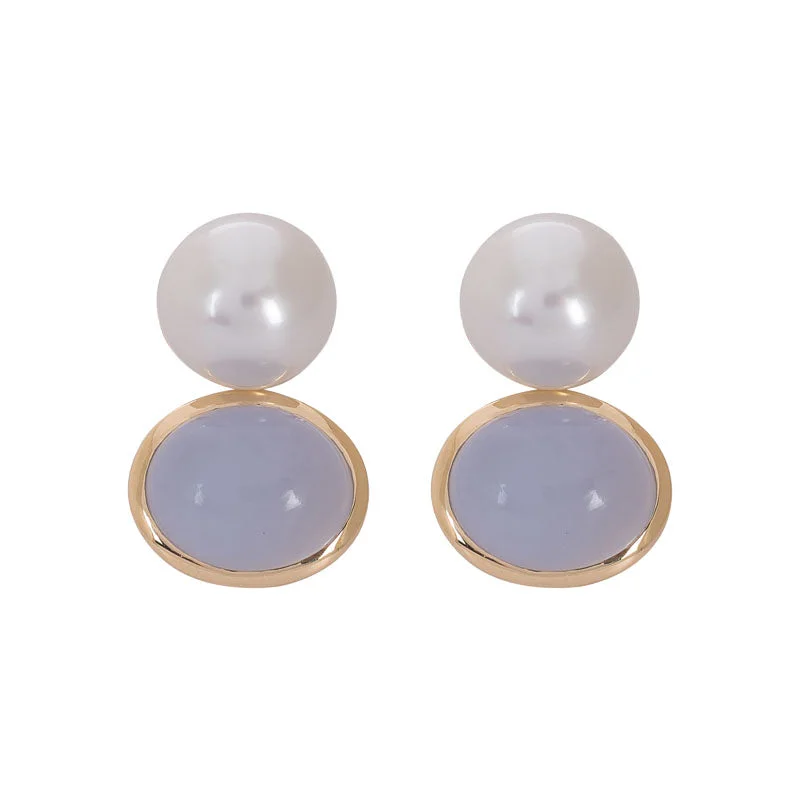 Ladies earrings skin-safe alloys -Earrings- Chalcedony and Pearl