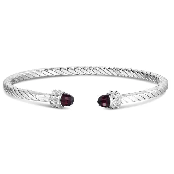 ladies-minimalist-gold-bracelets-Phillip Gavriel Sterling Silver Italian Cable Garnet Cuff Bangle Bracelet