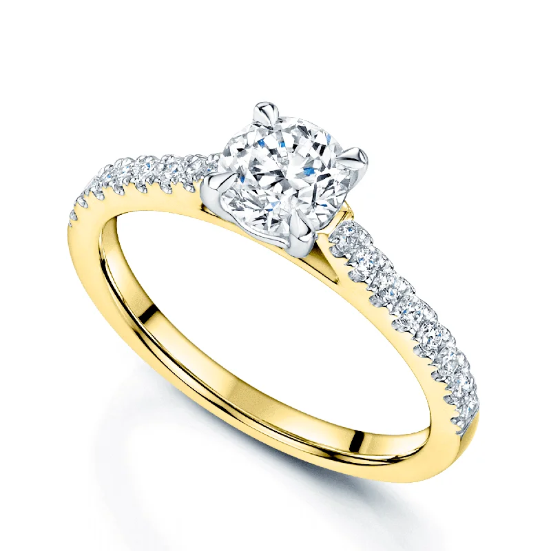 Ladies engagement rings artsy brilliance -Simply Solitaire Collection 18ct Yellow Gold Diamond Solitaire Engagement Ring With Diamond Shoulders GIA Certified 0.50 Carat