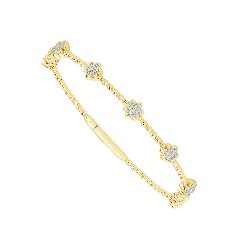 ladies-handmade-diamond-bracelets-3/4 Ctw Flower Flexible Diamond Bangle Bracelet in 14 Karat Yellow Gold