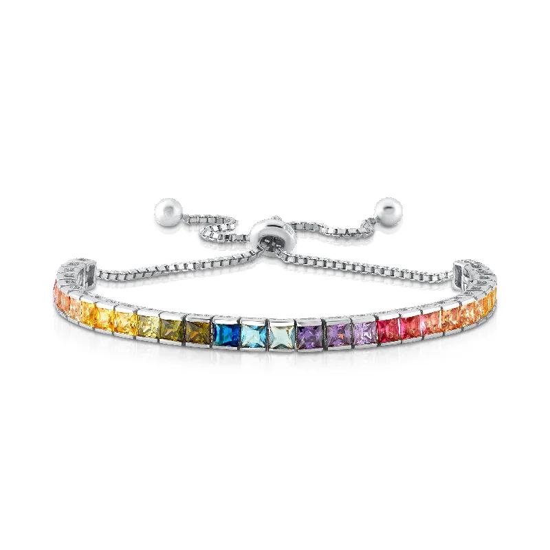 ladies-star-braided-bracelets-RAINBOW CHANNEL SET PULL BRACELET, SILVER