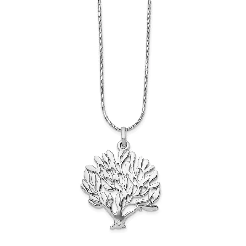 ladies-minimalist-silver-necklaces-Diamond Tree Necklace in Rhodium Plated Silver, 18-20 Inch