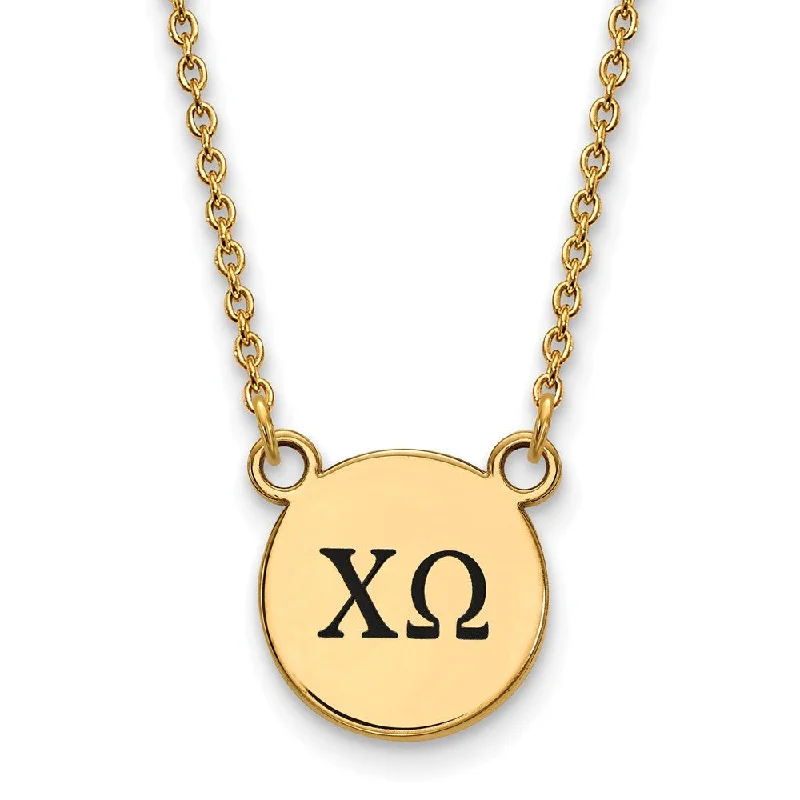 ladies-ethnic-woven-necklaces-14K Plated Silver Chi Omega Small Enamel Greek Letters Necklace