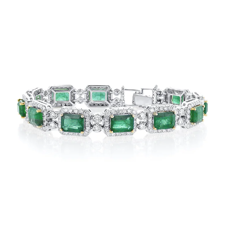 ladies-delicate-rose-gold-bracelets-17.21 Carat Emerald & 4.28 Carat Halo in 14K White & Yellow Gold Bracelet