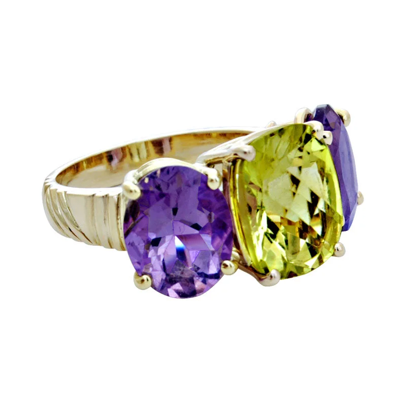 Ladies rings with shadow moonstone -Ring-Amethyst and Lemon Quartz