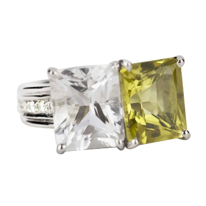 Ladies rings soft charm -Ring - Lemon Quartz, Crystal And Diamond