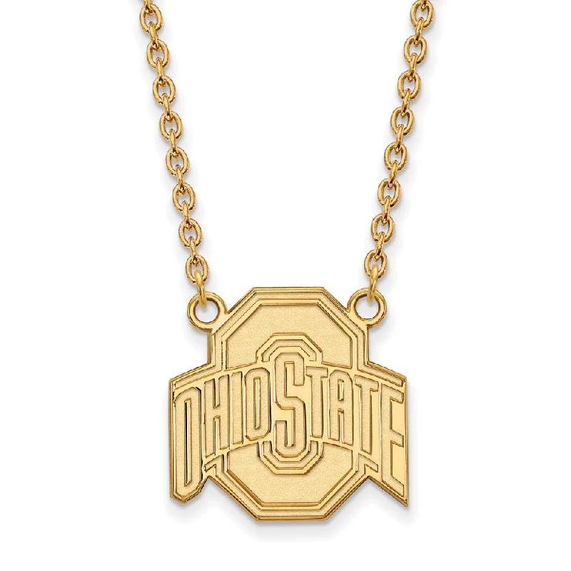 ladies-charm-diamond-necklaces-14k Gold Plated Silver Ohio State Logo Pendant Necklace