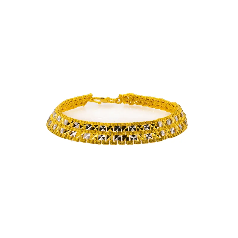 ladies-crystal-twist-bracelets-22K Multi Tone Gold Men's Bracelet W/ Yellow & White Gold Square Accents