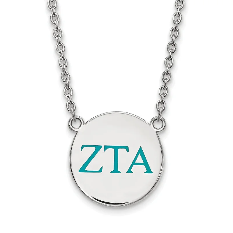 ladies-gemstone-bar-necklaces-Sterling Silver Zeta Tau Alpha Large Turqouise Enamel Greek Necklace