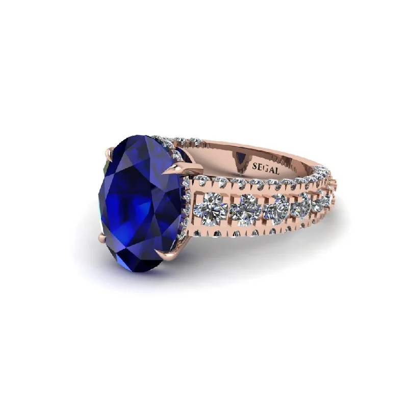 Ladies engagement rings with arch accents -4ct Oval Cut Sapphire Pave Engagement Ring - Selah No. 14