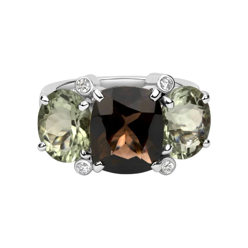 Ladies rings for fashion vibes -Ring - Smoky Quartz, Green Quartz And Diamond