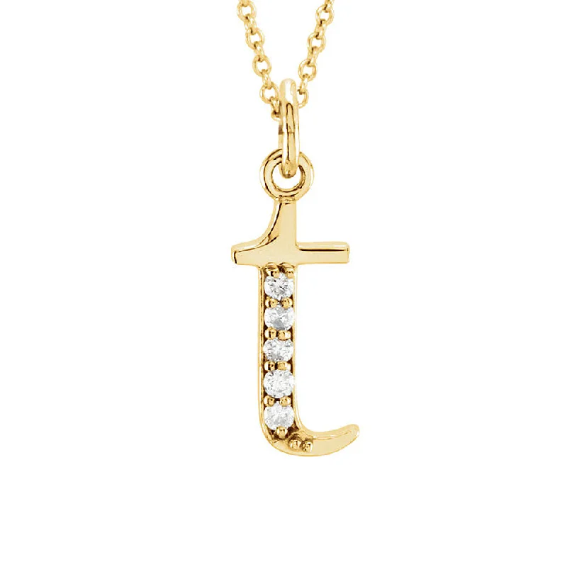 ladies-sterling-silver-link-necklaces-The Abbey 14k Yellow Diamond Lower Case Initial 't' Necklace 16 Inch