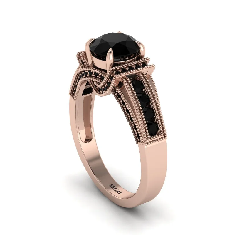 Ladies engagement rings with blaze settings -Black Diamond Eternal Embrace Milgrain Engagement Ring - Fernanda No. 38