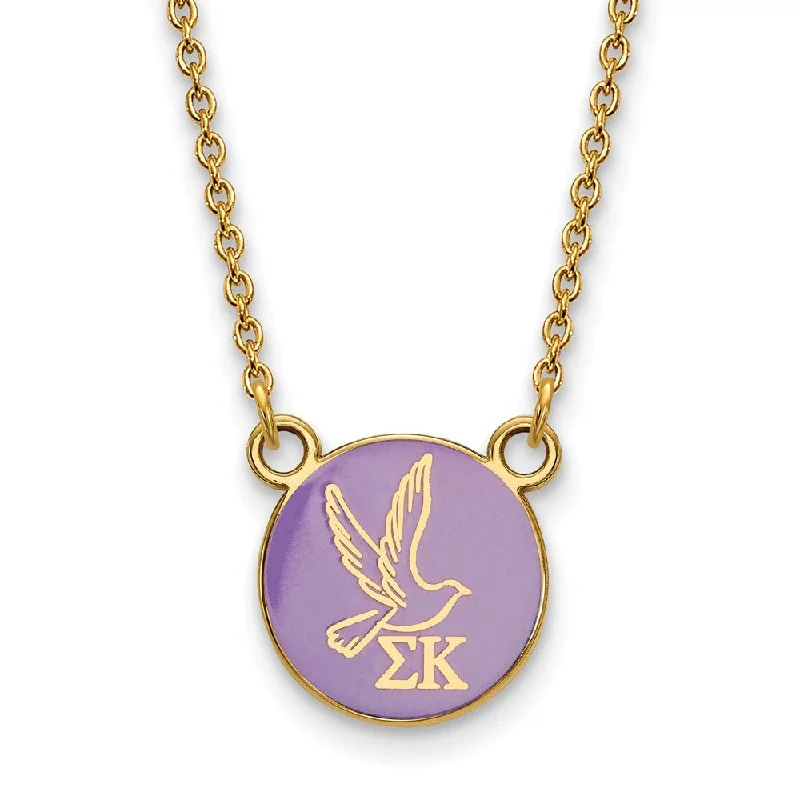 ladies-modern-silver-necklaces-14K Plated Silver Sigma Kappa Small Purple Enamel Logo Necklace