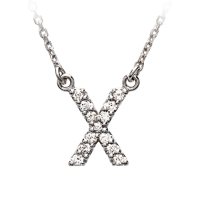 ladies-diamond-rope-necklaces-1/8 Cttw Diamond & 14k White Gold Block Initial Necklace, Letter X