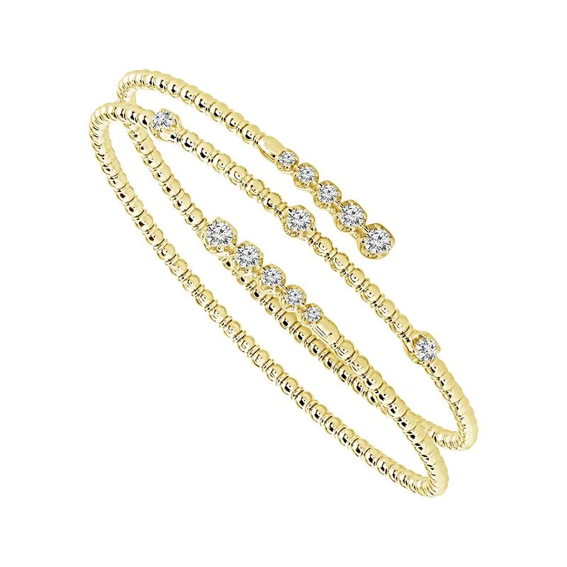 ladies-wedding-silver-bracelets-3/4 Ctw Flexible Diamond Wrap Bangle Bracelet in 14 Karat Yellow Gold