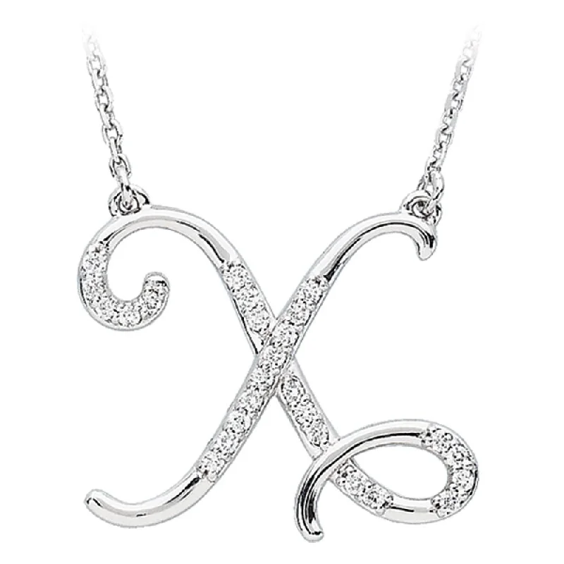 ladies-ethnic-rose-gold-necklaces-1/8 Ctw Diamond 14k White Gold Medium Script Initial X Necklace, 17in