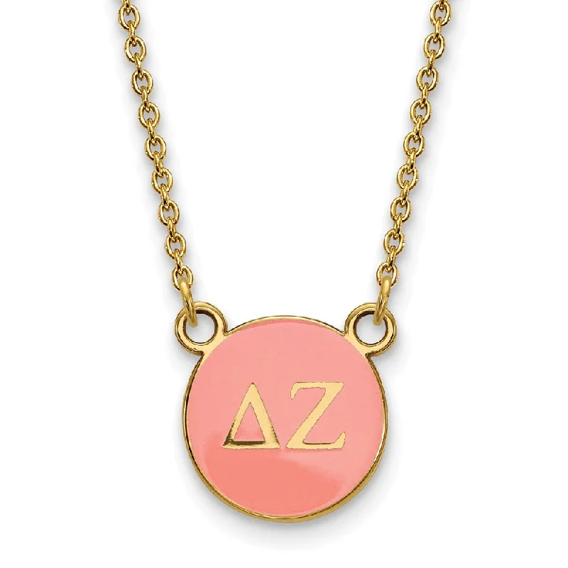 ladies-party-link-necklaces-14K Plated Silver Delta Zeta Small Enamel Greek Letters Disc Necklace