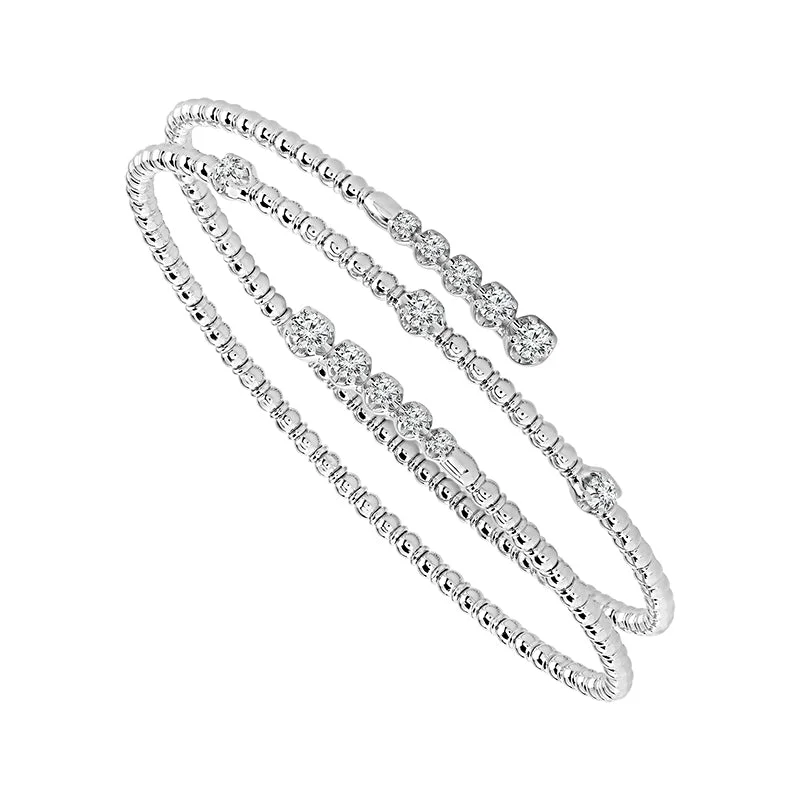 ladies-minimalist-diamond-bracelets-3/4 Ctw Spiral Flexible Diamond Bangle Bracelet in 14 Karat White Gold