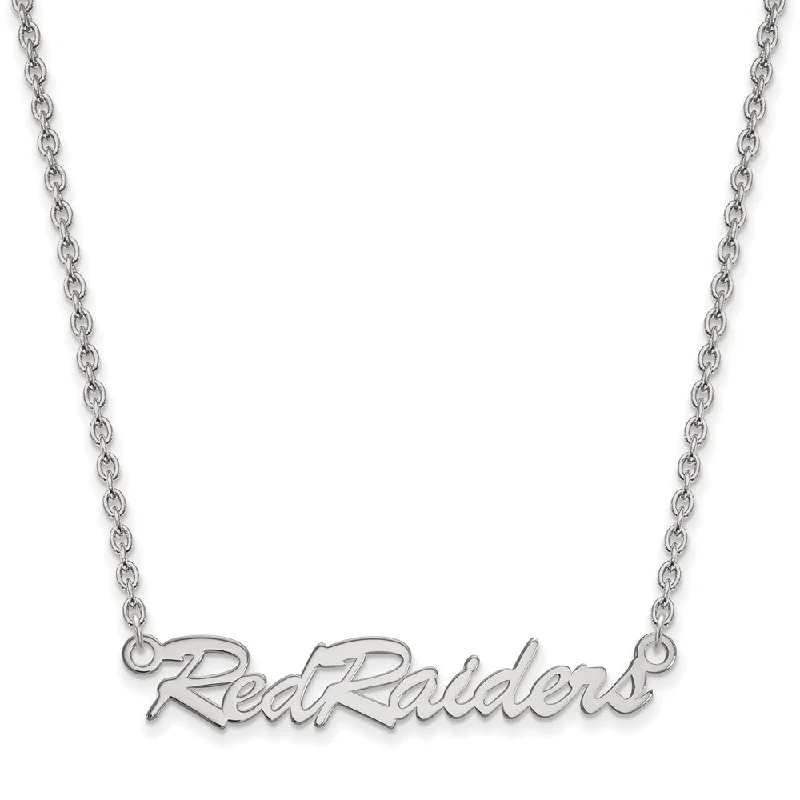 ladies-luxury-pearl-necklaces-Sterling Silver Texas Tech U Medium Script 'Red Raiders' Necklace