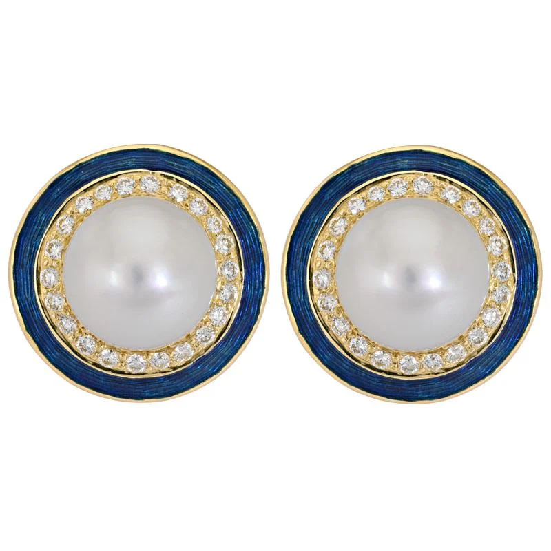 Ladies earrings for seeker vibes -Earrings- South Sea Pearl and Diamond (Enamel)  (2171B)