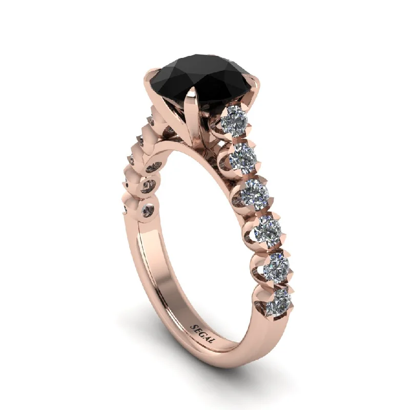 Ladies engagement rings with burst settings -2ct Round Cut Black Diamond 14K Gold Engagement Ring - Christina No. 8