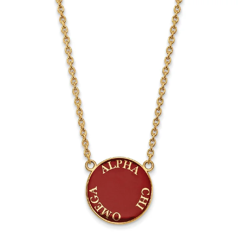 ladies-pearl-gold-necklaces-14K Plated Silver Alpha Chi Omega Large Enamel Disc Necklace