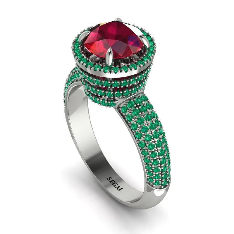 Ladies engagement rings slim brilliance -Ruby Cluster Halo Engagement Ring - Katie No. 27