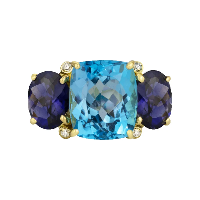 Ladies rings for road trippers -Ring - Blue Topaz, Iolite And Diamond