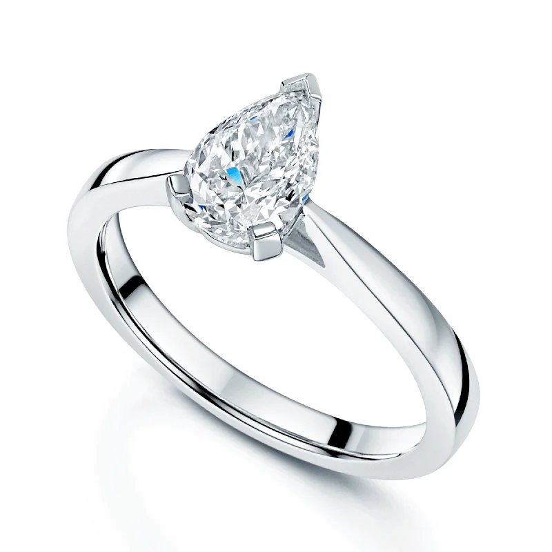 Ladies engagement rings with berry diamonds -Platinum GIA Certificated Pear Cut Diamond Engagement Ring