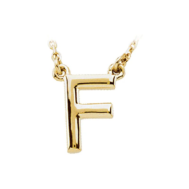 ladies-modern-silver-necklaces-14K Yellow Gold, Kendall Collection, Block Initial F Necklace, 16 Inch