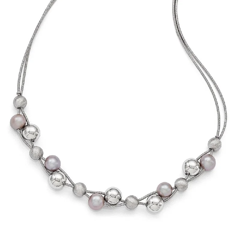 ladies-locket-diamond-necklaces-Gray FW Cultured Pearl & Beaded Double Strand Sterling Silver Necklace