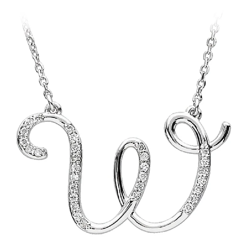 ladies-party-woven-necklaces-1/6 Ctw Diamond Sterling Silver Medium Script Initial W Necklace, 16in