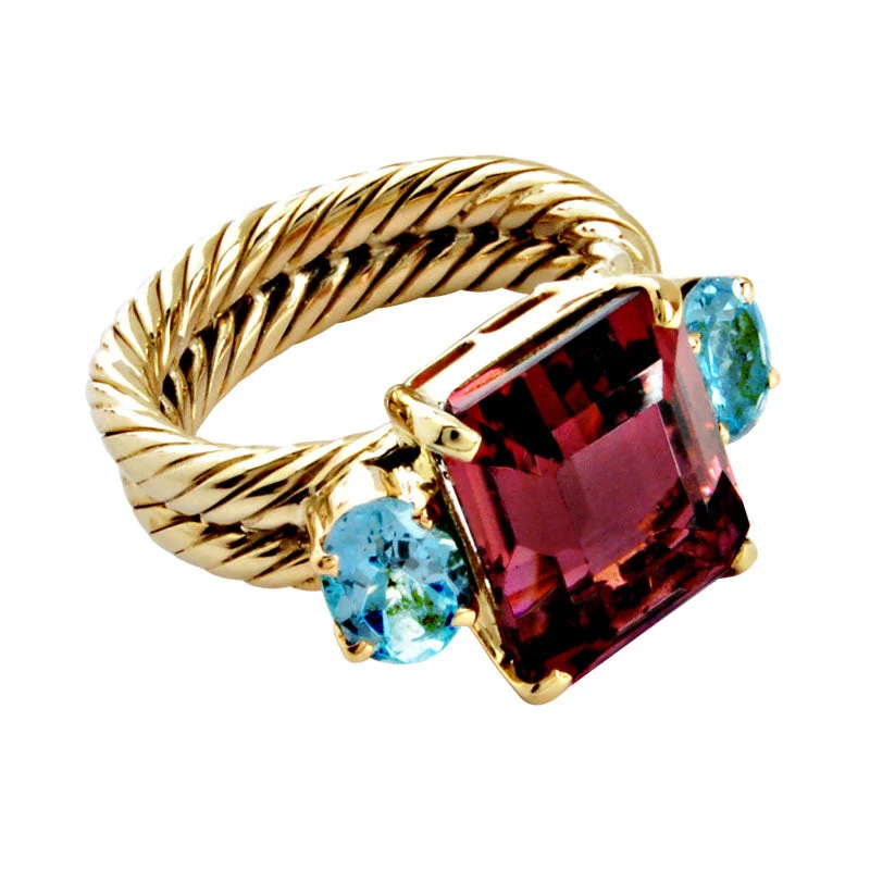 Ladies rings ripple elegance -Ring-tourmaline & Aquamarine (402J)