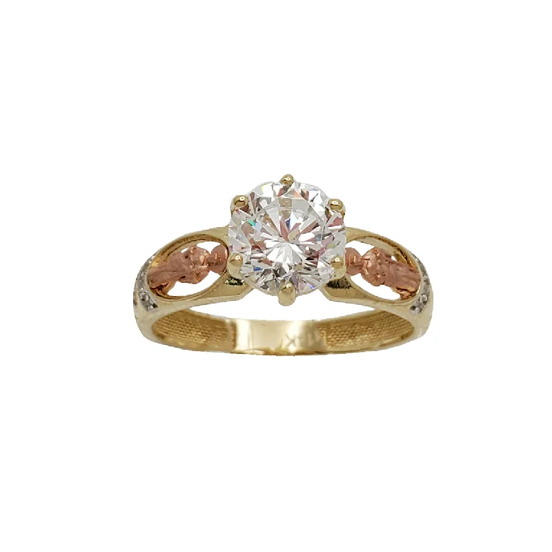 Ladies engagement rings with peach sapphires -Zirconia Engagement Ring With Saint Jude Ring (14K)