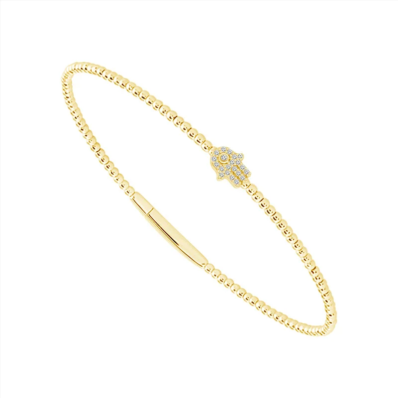 Flexible Hamsa Diamond Bangle Bracelet in 14 Karat Yellow Gold