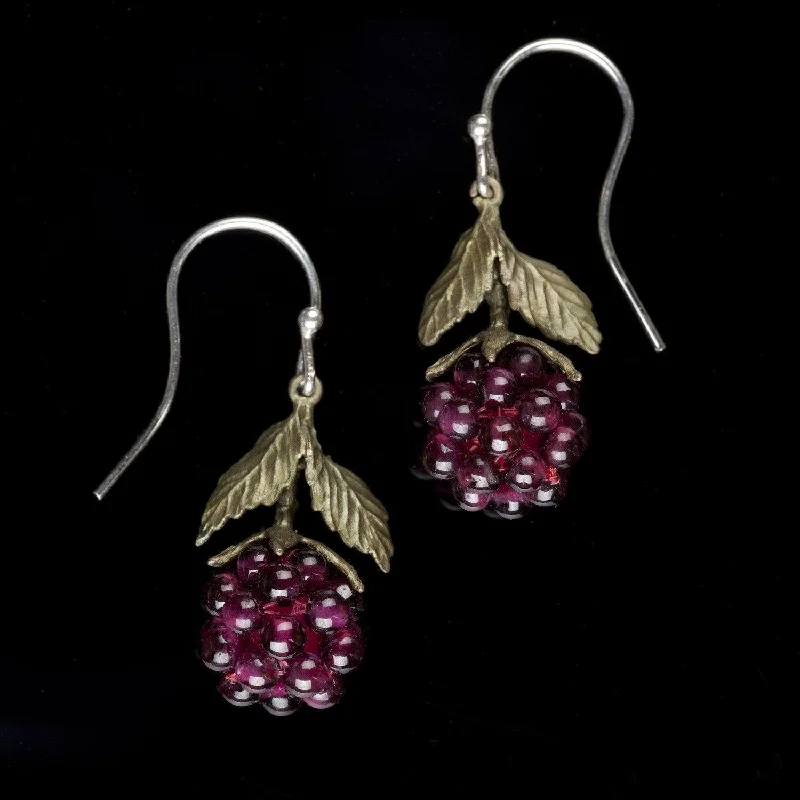 Ladies earrings with alphabet studs -Raspberry Earrings - Wire Drop