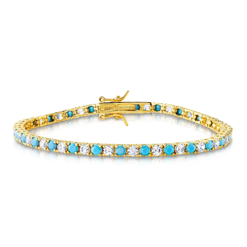 ladies-artisan-pearl-bracelets-TENNIS BRACELET TURQUOISE & CLEAR, GOLD BR