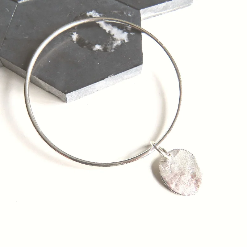 ladies-charm-open-cuff-bracelets-Silver Charm Pendant Bracelet  - Argentium Silver Bangle - Nickel Free