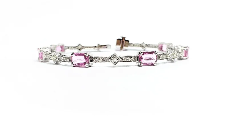 ladies-silver-rose-gold-bracelets-Pink Sapphire and Pave Diamond Stationed  Bracelet