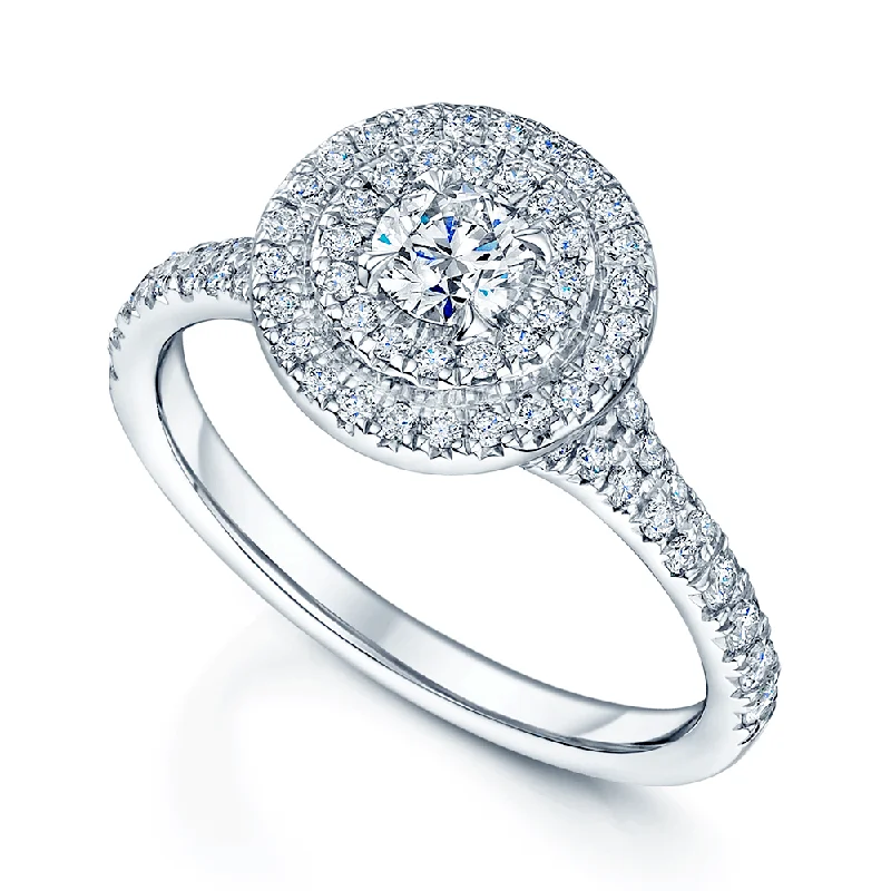 Ladies engagement rings for rhyme vows -Platinum Double Halo Diamond Cluster Engagement Ring