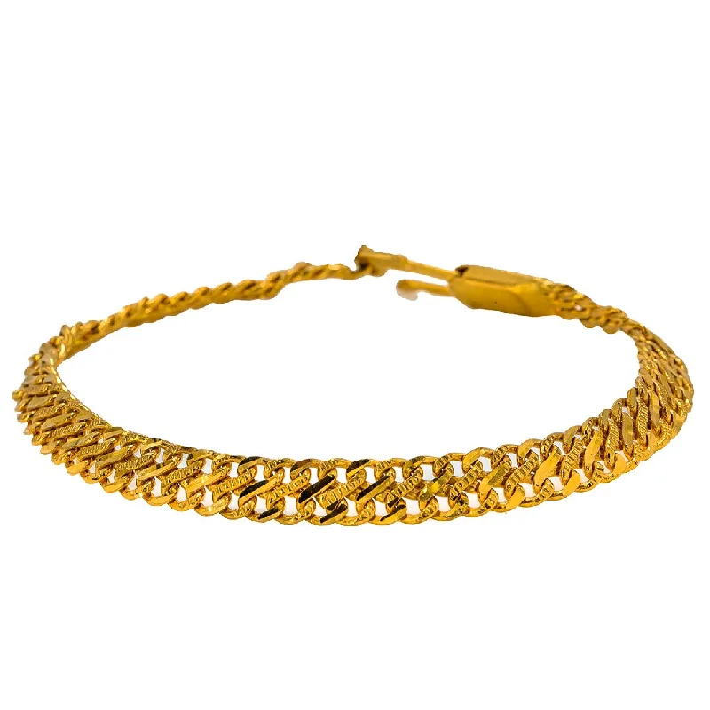 ladies-fashion-diamond-bracelets-22K Yellow Gold Men's Bracelet W/ Double Curb Link